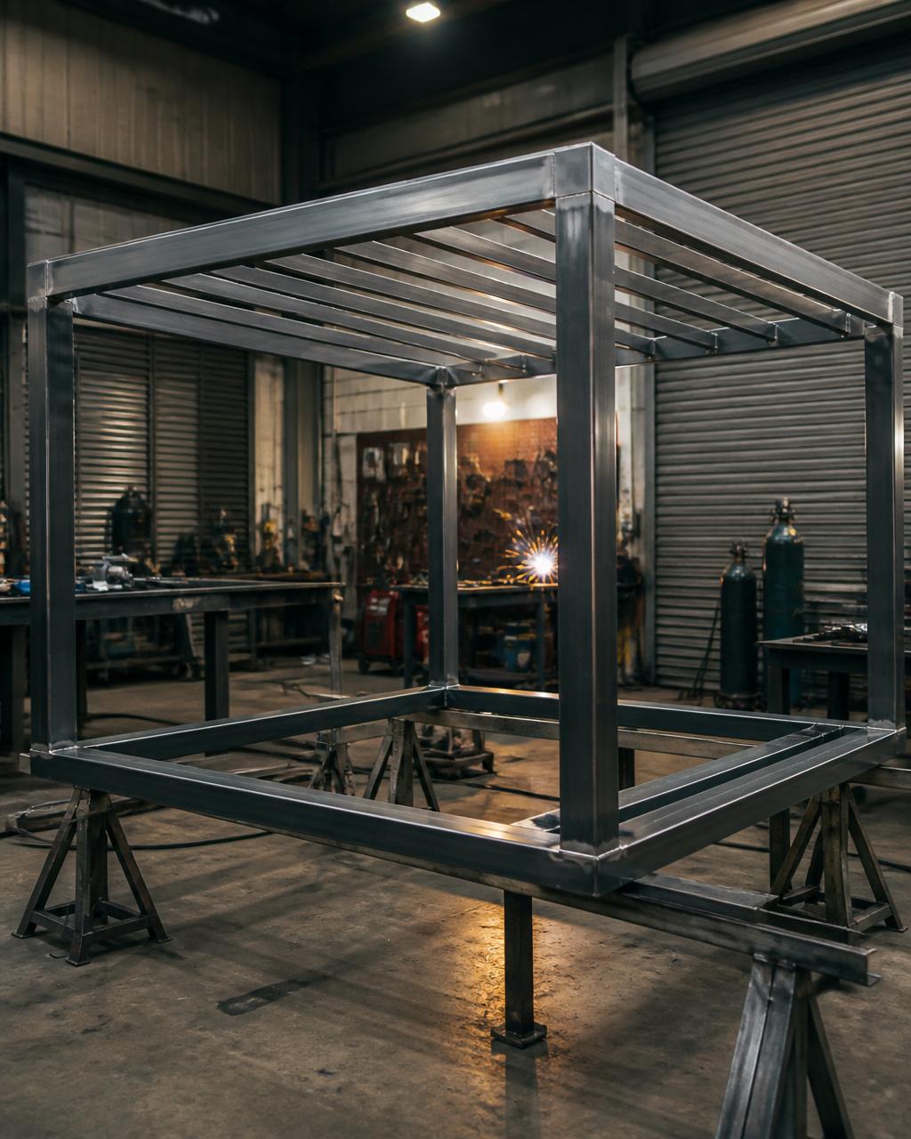 Fabricated steel pergola frame installed at a property